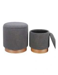 Grey Sherpa Fur Storage Ottoman with Wood Base 31.5x31.5x35cm