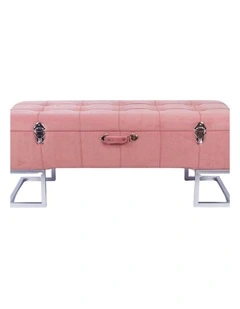 Luxurious Pink Velvet Storage Ottoman with Silver Iron Base 105x40x42cm