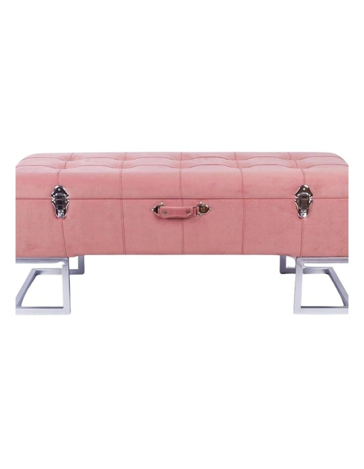 Luxurious Pink Velvet Storage Ottoman with Silver Iron Base 105x40x42cm image 1