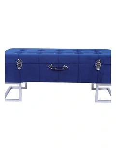 Elegant Dark Blue Velvet Storage Ottoman with Silver Iron Base 105x40x42cm