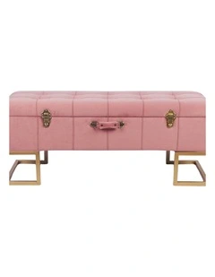 Glamorous Pink Velvet Storage Ottoman with Gold Iron Base 105x40x42cm