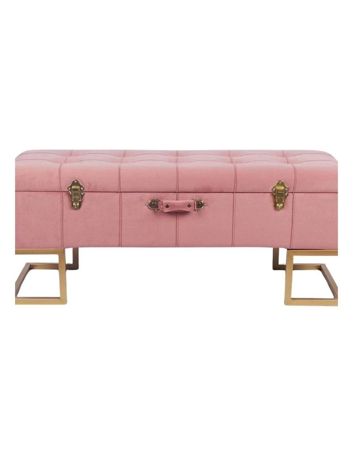 Glamorous Pink Velvet Storage Ottoman with Gold Iron Base 105x40x42cm image 1