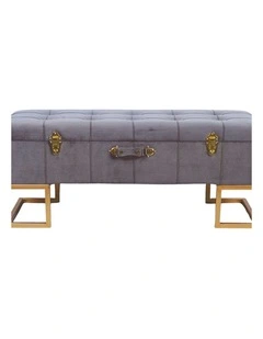 Sophisticated Grey Velvet Storage Ottoman with Gold Iron Base 105x40x42cm