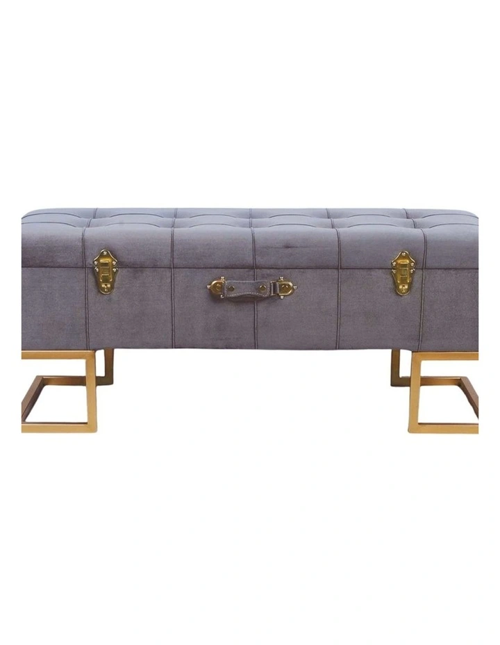 Sophisticated Grey Velvet Storage Ottoman with Gold Iron Base 105x40x42cm image 1