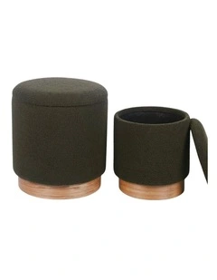 Black Set of 2 Sherpa Fur Storage Ottoman with Wood Base