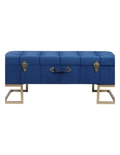 Regal Dark Blue Velvet Storage Ottoman with Gold Iron Base 105x40x42cm