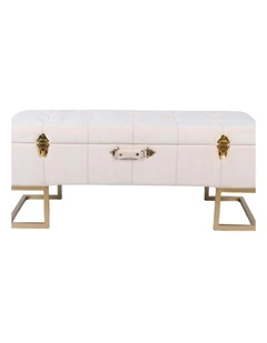 Chic Cream Velvet Storage Ottoman with Gold Iron Base 105x40x42cm