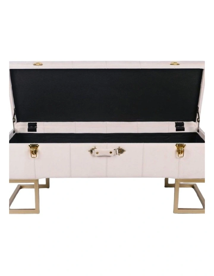 Chic Cream Velvet Storage Ottoman with Gold Iron Base 105x40x42cm image 2