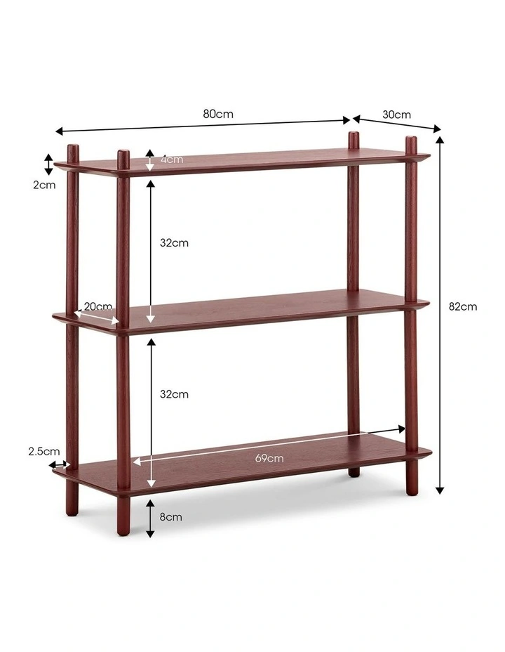 Rakk 3 Tier Low Bookshelf in Burgundy Red image 7