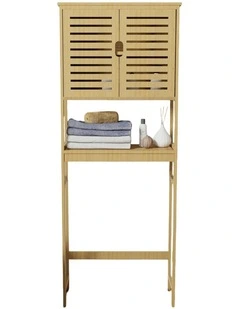Large Over-Toilet Bamboo Storage Cabinet With Tower Shelf