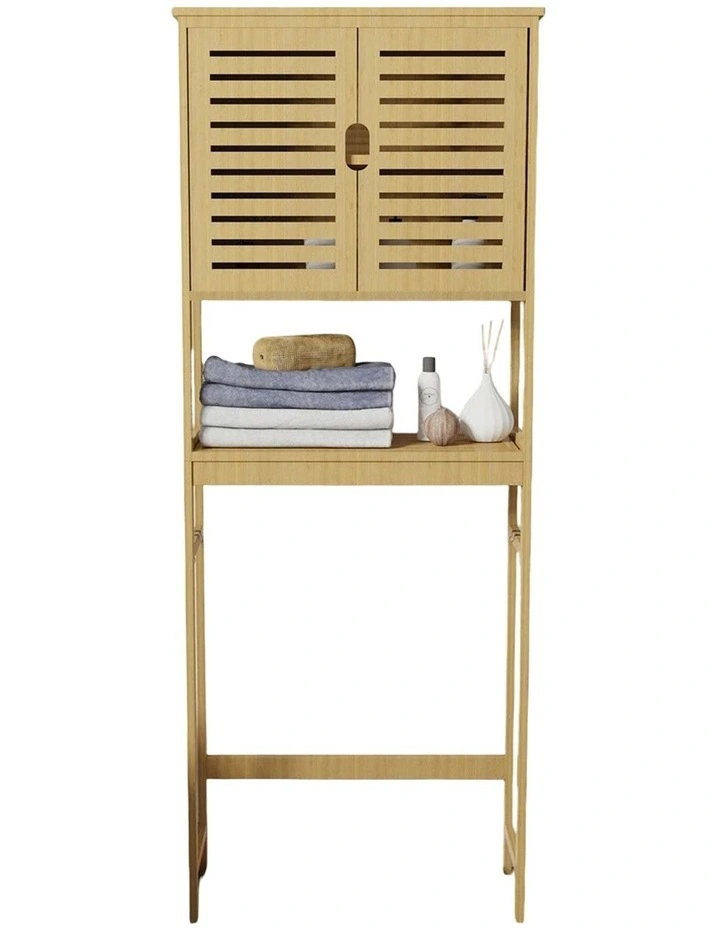 Large Over-Toilet Bamboo Storage Cabinet With Tower Shelf image 1