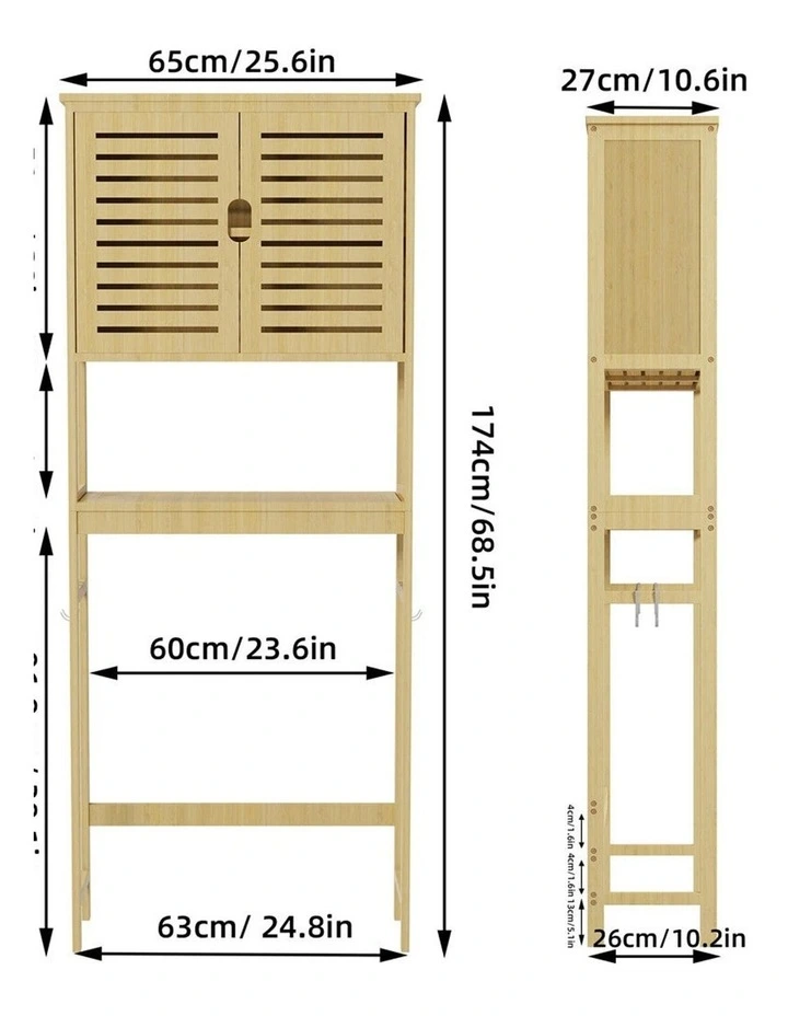 Large Over-Toilet Bamboo Storage Cabinet With Tower Shelf image 2