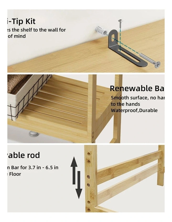 Large Over-Toilet Bamboo Storage Cabinet With Tower Shelf image 4