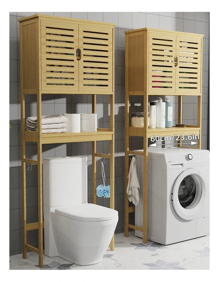 Large Over-Toilet Bamboo Storage Cabinet With Tower Shelf image 6