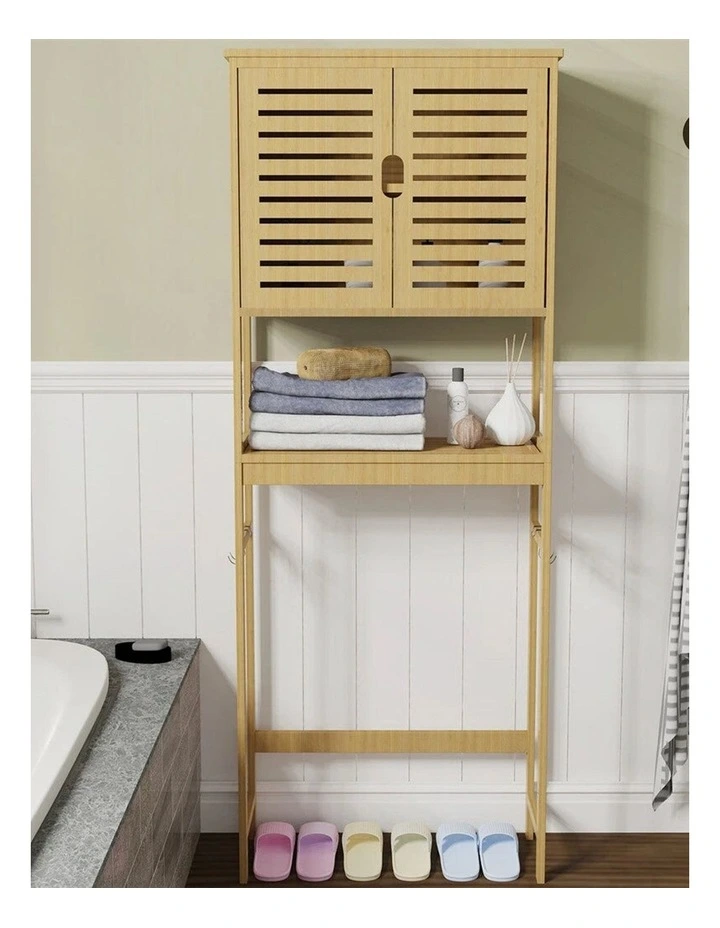 Large Over-Toilet Bamboo Storage Cabinet With Tower Shelf image 7