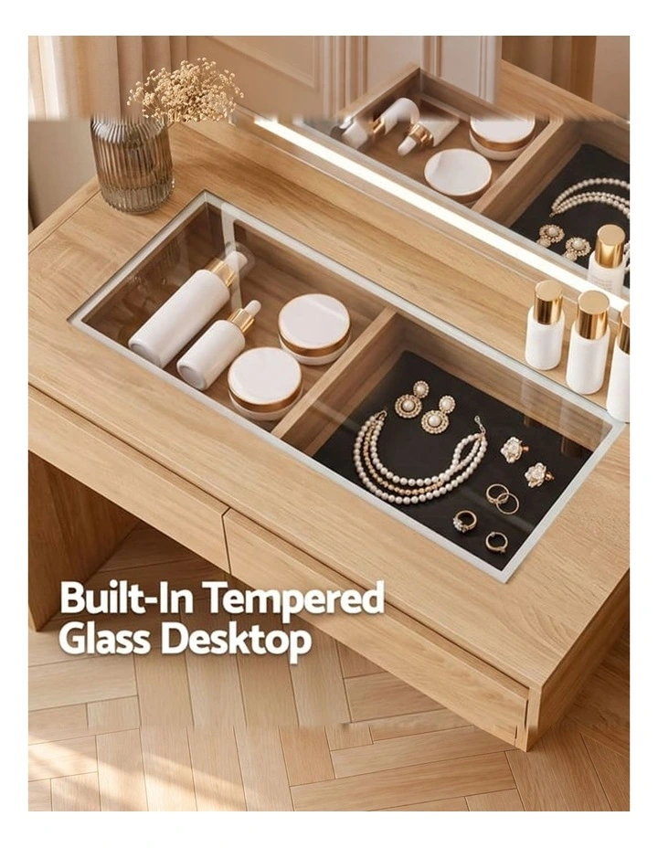 Dressing Table with LED Mirror, Charging Station & 5 Drawers, Wood Vanity Desk with Hairdryer Holder image 6
