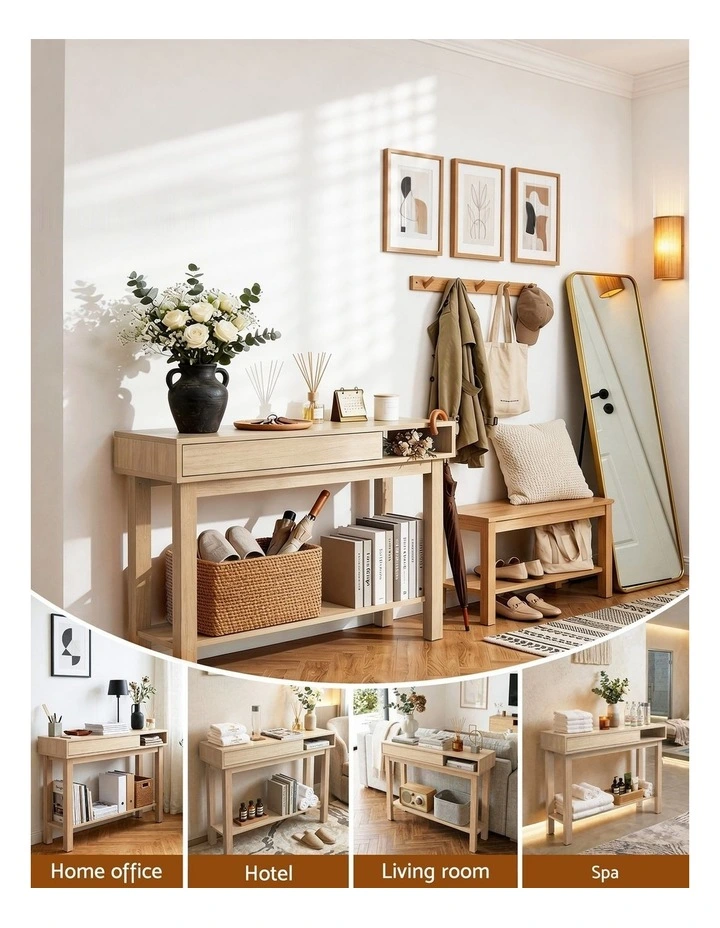 HOMFURN Console Table with Drawer and Shelf  100cm Entryway Hallway Table, Sofa Side Table image 7