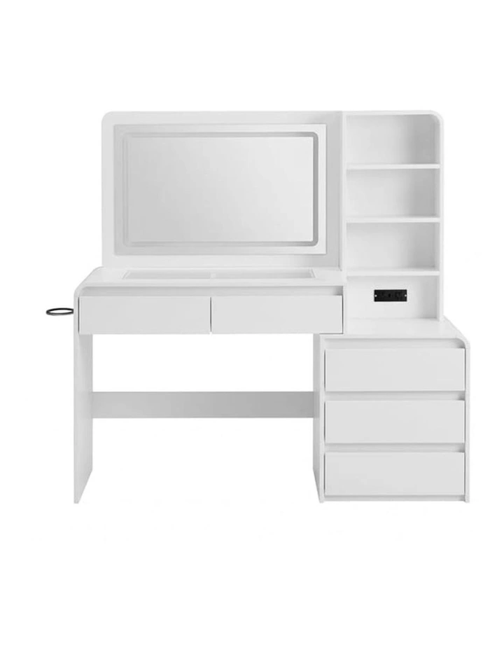 HOMFURN White Dressing Table, LED Mirror, Charging Station, 5 Drawers & Hairdryer Holder image 1