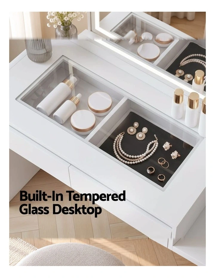 HOMFURN White Dressing Table, LED Mirror, Charging Station, 5 Drawers & Hairdryer Holder image 7