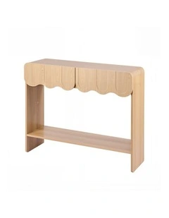 2-Drawer Console Table, Scalloped Entryway Table with Rounded Corners, 100x31x80cm, Wood Finish