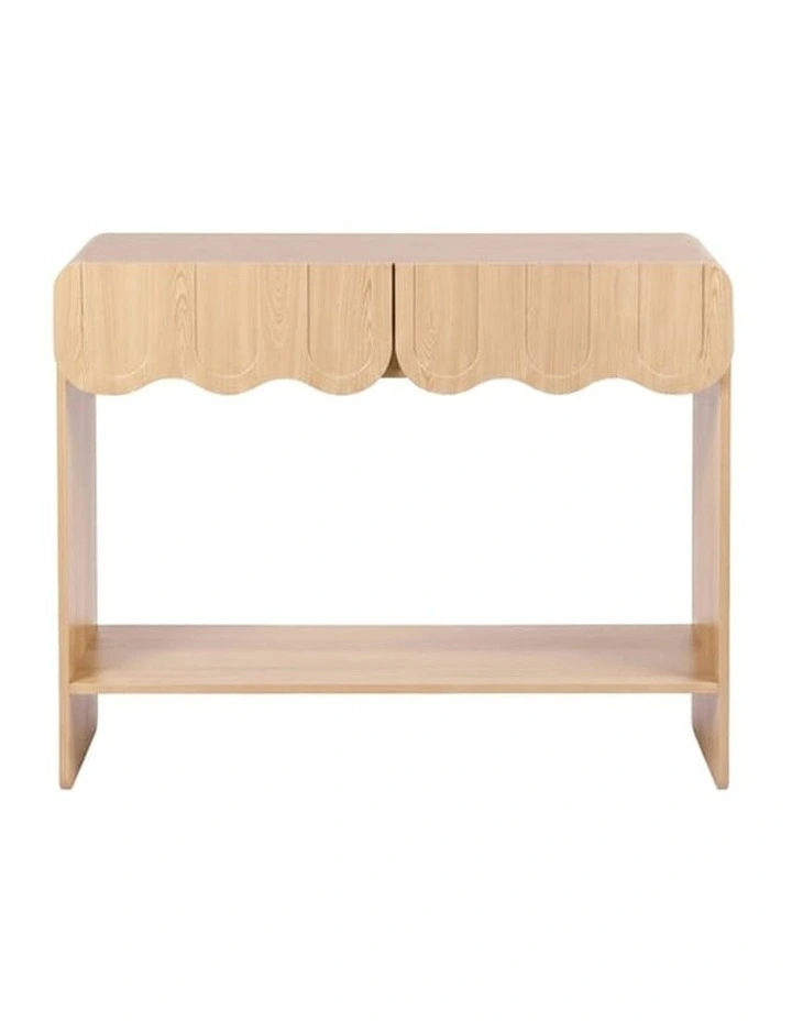 2-Drawer Console Table, Scalloped Entryway Table with Rounded Corners, 100x31x80cm, Wood Finish image 5