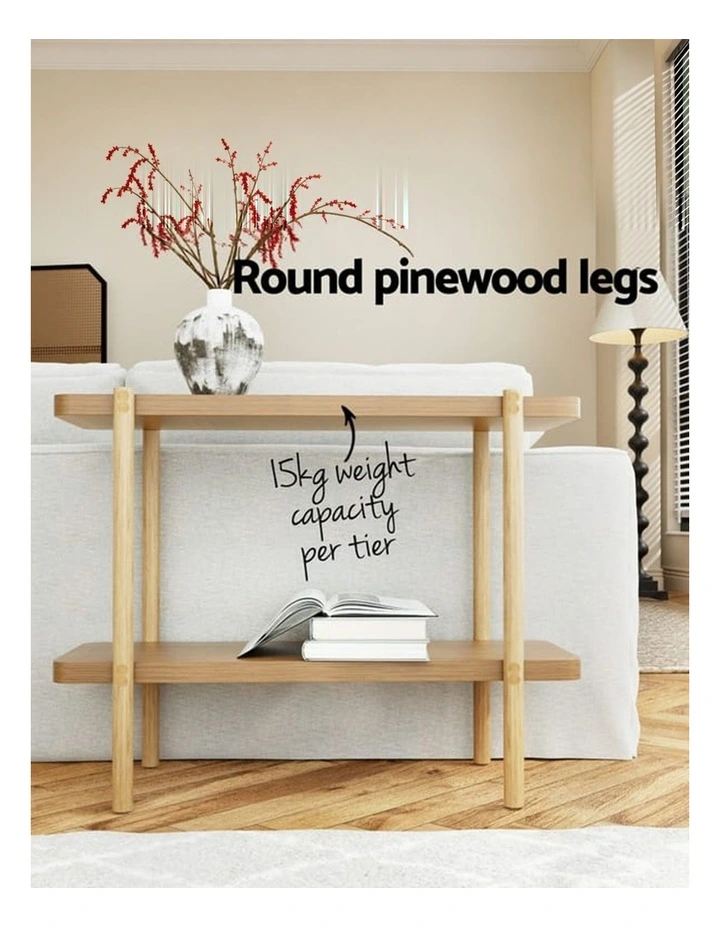 HOMFURN 92cm 2-Tier Console Table  Minimalist Design, Honeycomb Board, Pine Wood Legs, Pine Finish image 7