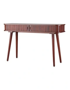 HOMFURN Fluted Console Table with Sliding Doors, Pinewood Legs, 60kg Capacity,