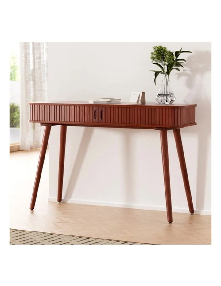 HOMFURN Fluted Console Table with Sliding Doors, Pinewood Legs, 60kg Capacity, image 2