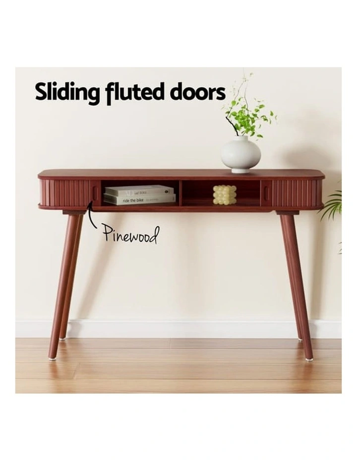 HOMFURN Fluted Console Table with Sliding Doors, Pinewood Legs, 60kg Capacity, image 5