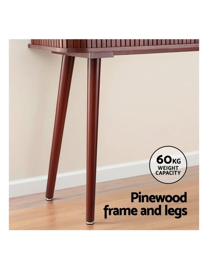HOMFURN Fluted Console Table with Sliding Doors, Pinewood Legs, 60kg Capacity, image 7
