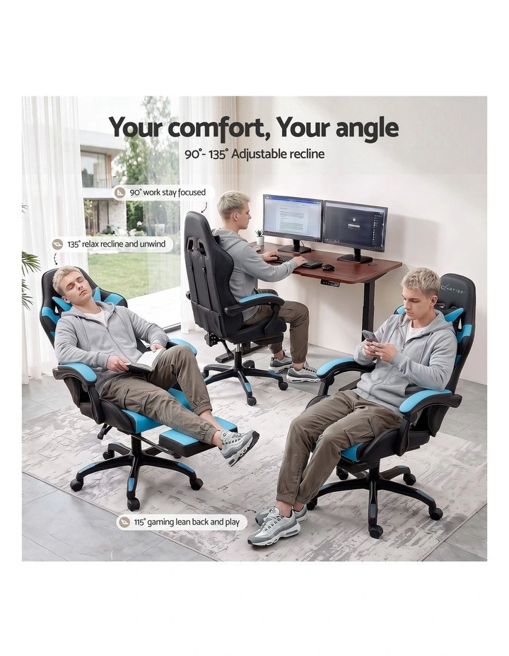 Artiss Gaming Office Chair with 8 Point Message Reline Ergonomic Blue image 5