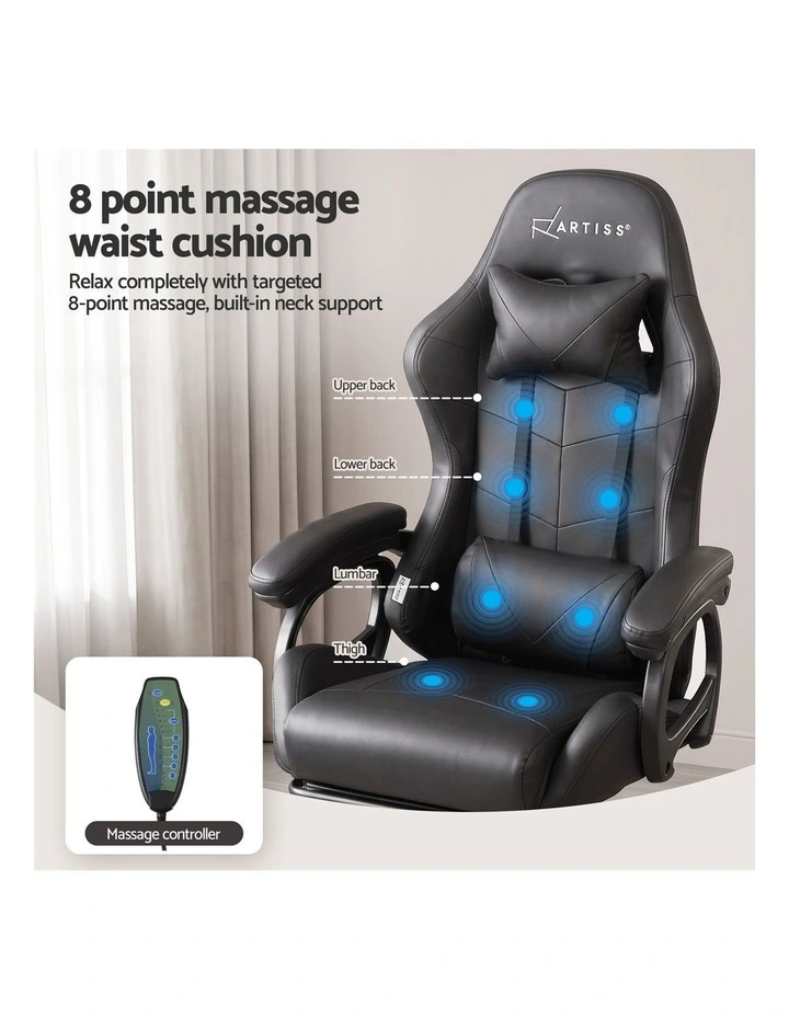 Artiss Gaming Office Chair with 8 Point Message Reline Ergonomic Black image 4