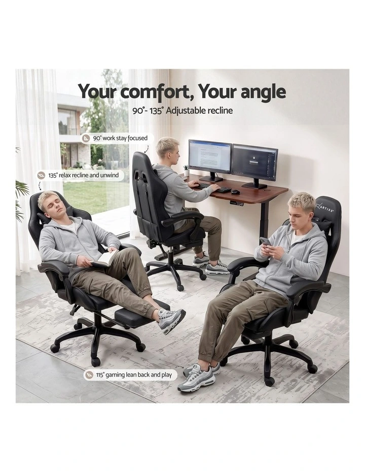 Artiss Gaming Office Chair with 8 Point Message Reline Ergonomic Black image 5