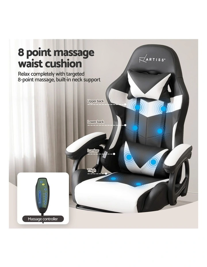 Artiss Gaming Office Chair with 8 Point Message Reline Ergonomic White image 4