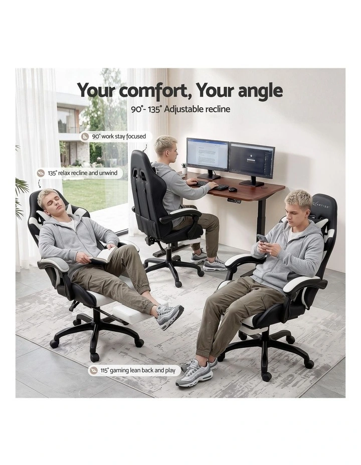 Artiss Gaming Office Chair with 8 Point Message Reline Ergonomic White image 5