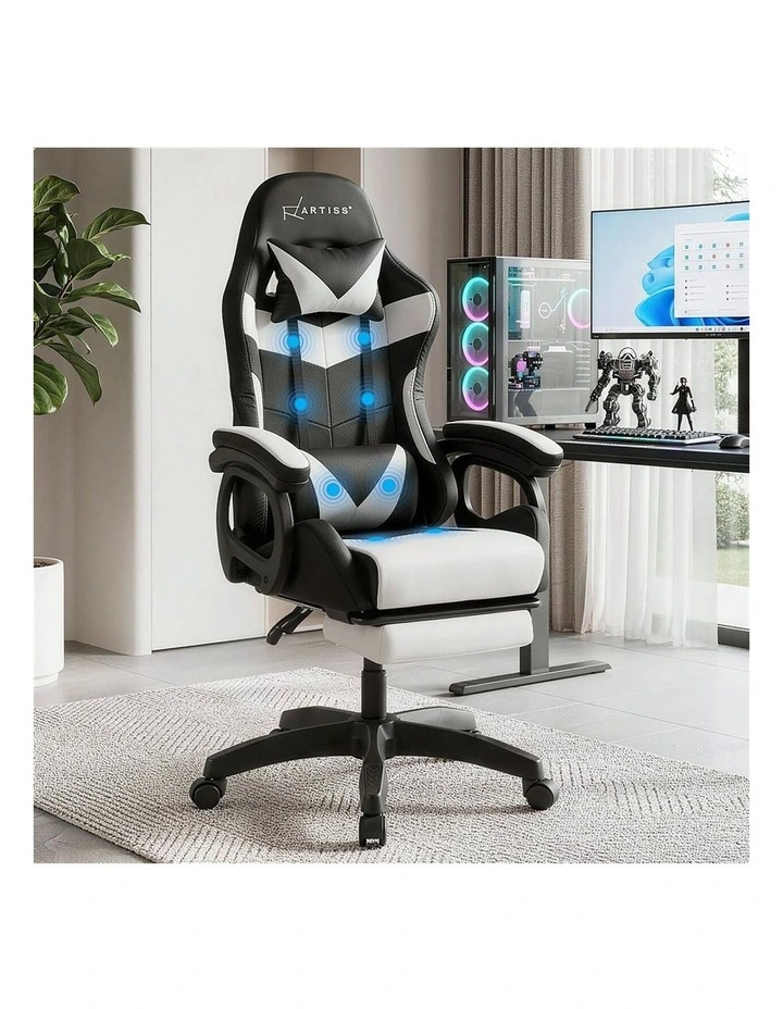 Artiss Gaming Office Chair with 8 Point Message Reline Ergonomic White image 6