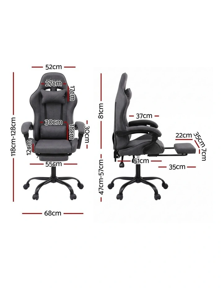 Artiss Gaming Office Chair Fabric Ergonomic with 2 Point Message Grey image 2