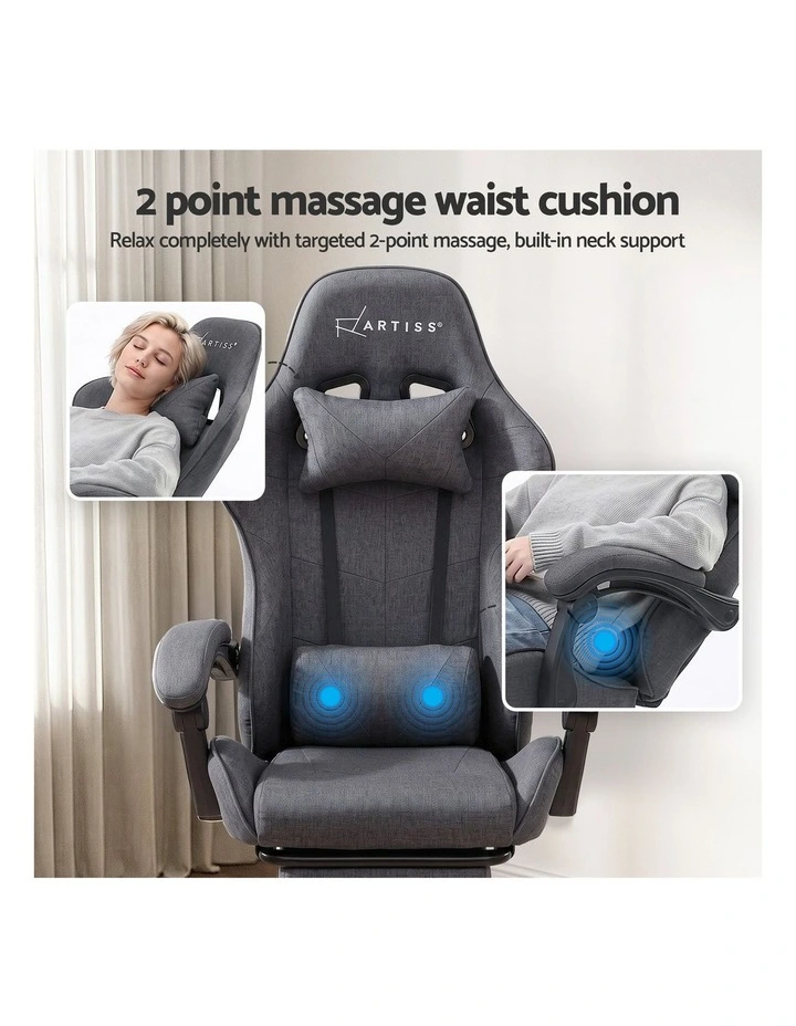 Artiss Gaming Office Chair Fabric Ergonomic with 2 Point Message Grey image 4