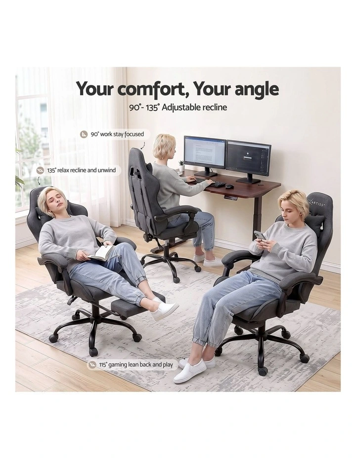 Artiss Gaming Office Chair Fabric Ergonomic with 2 Point Message Grey image 5