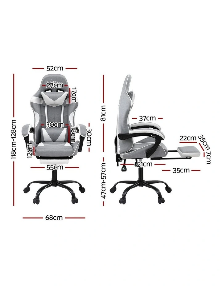 Artiss Gaming Office Chair Fabric Ergonomic with 2 Point Message Light Grey image 2