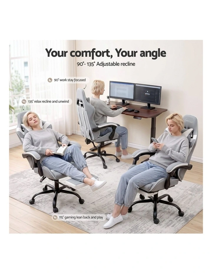 Artiss Gaming Office Chair Fabric Ergonomic with 2 Point Message Light Grey image 5