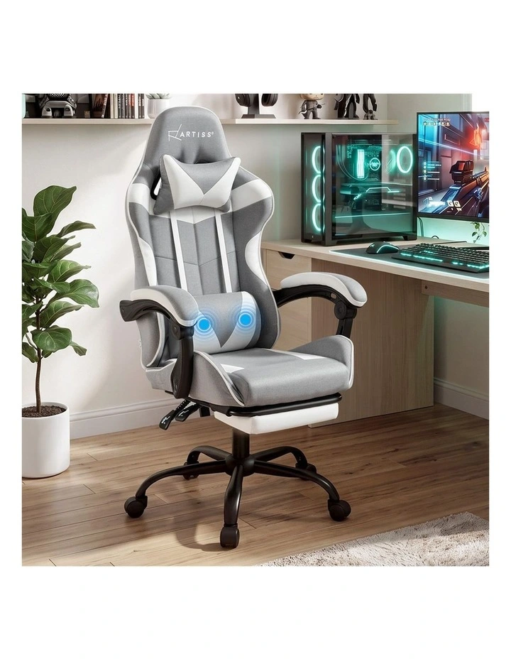 Artiss Gaming Office Chair Fabric Ergonomic with 2 Point Message Light Grey image 6