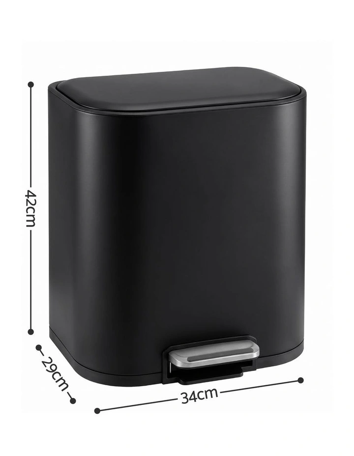 Cefito 20L Trash Bin Steel Pedal Bins Soft Close Kitchen Rubbish Waste Can Black image 2