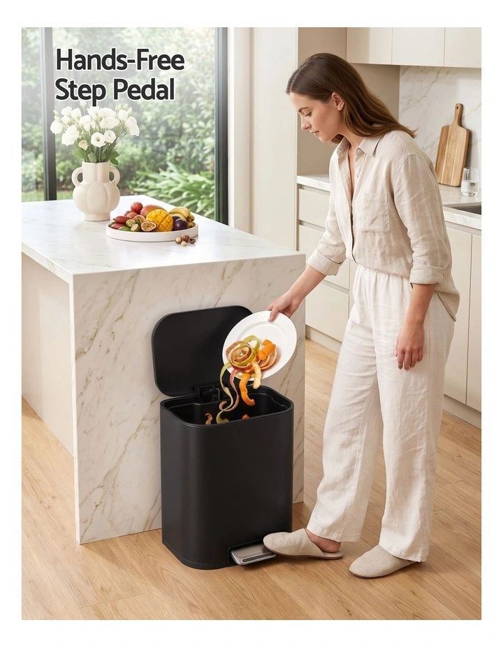 Cefito 20L Trash Bin Steel Pedal Bins Soft Close Kitchen Rubbish Waste Can Black image 5