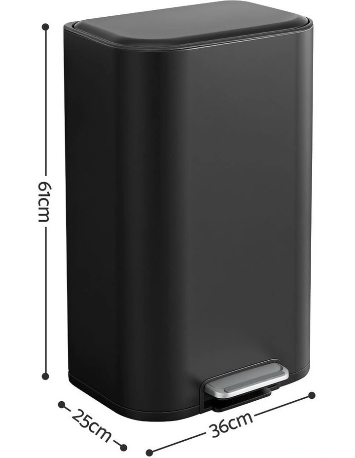 Cefito 30L Pedal Rubbish Bin Kitchen Trash Garbage Waste Can Soft Close Black image 2