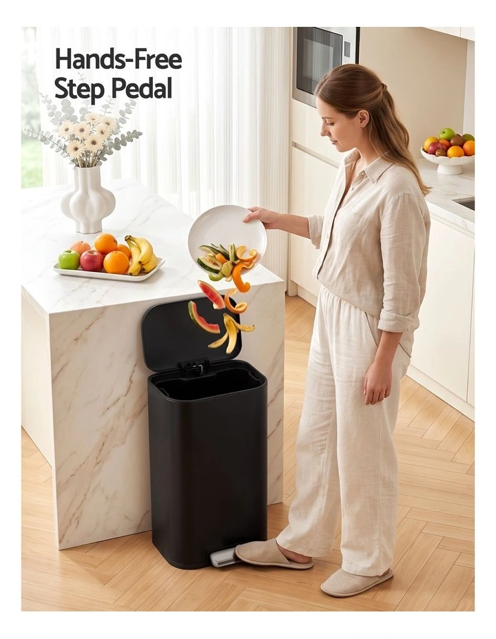 Cefito 30L Pedal Rubbish Bin Kitchen Trash Garbage Waste Can Soft Close Black image 5