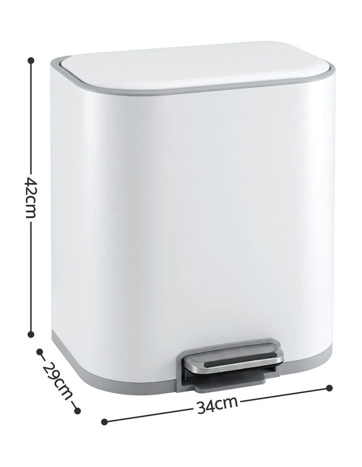 Cefito 20L Trash Bin Steel Pedal Bins Soft Close Kitchen Rubbish Waste Can White image 2