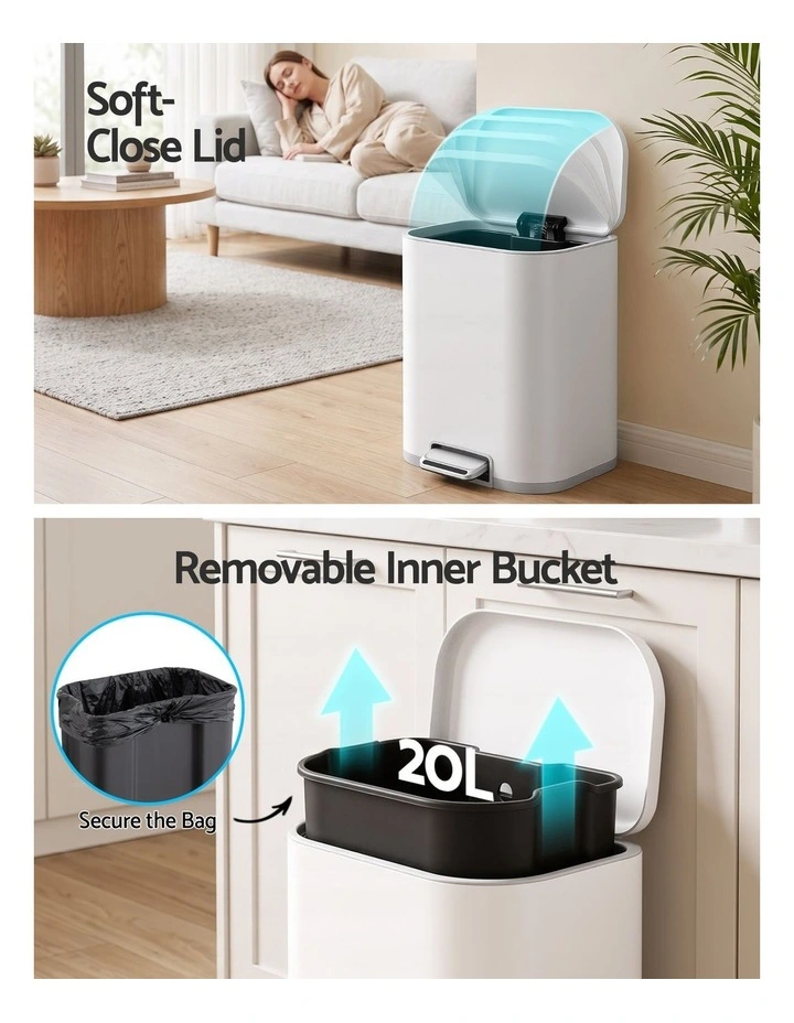 Cefito 20L Trash Bin Steel Pedal Bins Soft Close Kitchen Rubbish Waste Can White image 4
