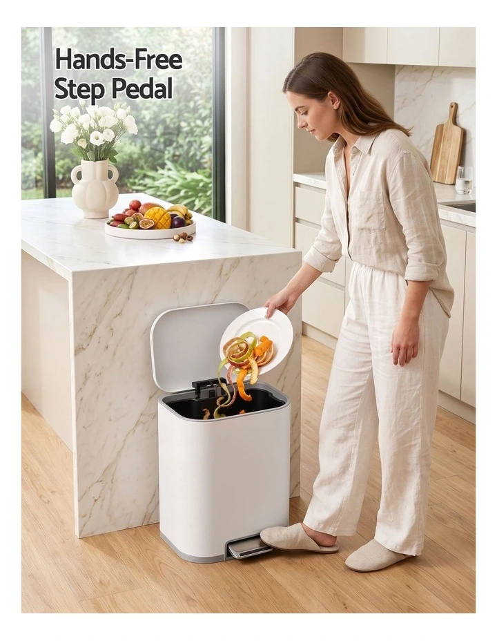 Cefito 20L Trash Bin Steel Pedal Bins Soft Close Kitchen Rubbish Waste Can White image 5