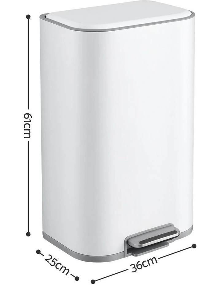 Cefito 30L Pedal Rubbish Bin Kitchen Trash Garbage Waste Can Soft Close White image 2